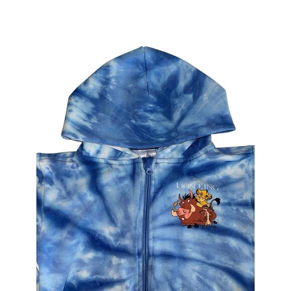 Disney Lion King Run Wild Hoodie Kids 7/8 Blue Tie Dye Simba Timon Pumbaa Retro - Picture 4 of 10